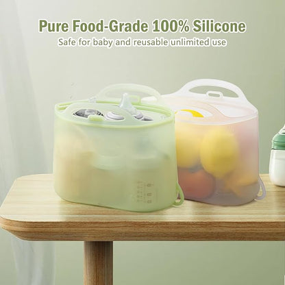 Silicone Travel Bottle Sterilizer Bags | 2000ml Microwave Steam Sterilizer Bags for Baby Bottles, Breast Pump & Pacifiers, Reusable Steam Sterilizing Bags for Travel and Home Use (Clear Milk White)