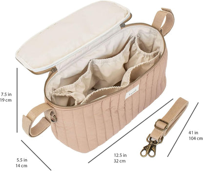 3 Sprouts Universal Quilted Stroller Organizer with Cup Holder and Zip Top - Durable Caddy Accessory with Storage - Shoulder Strap Converts Organizer to Small Diaper Bag - Gray