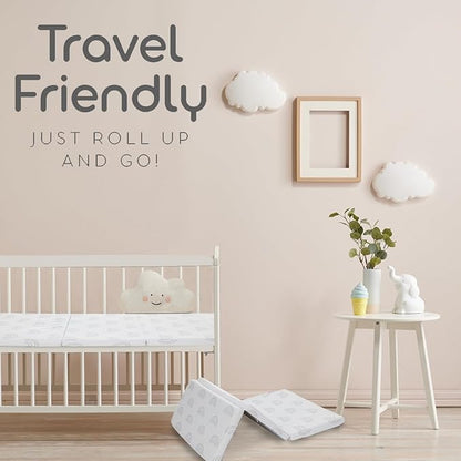 Waterproof Pack and Play Mattress Topper - 38" x 26" | Trifold Style - Breathable Soft Plush Foam - Portable Playard Mattress Topper- Baby Foam Playpen Mattresses for Babies - Boho Rainbow Design