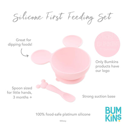 Bumkins Baby Bowl, Silicone Feeding Set with Suction for Baby and Toddler, Includes Spoon and Lid, First Feeding Set, Training Essentials for Baby Led Weaning for Babies 4 Months Up, Sage