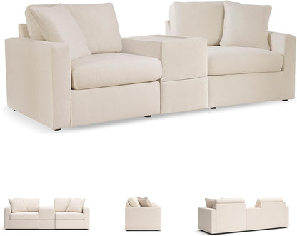 Signature Design by Ashley Modmax Coastal Press-Back Swivel Glider Rocker Recliner with Machine Washable Cover, Hidden Storage Compartments and 2 Bolster Pillows, Beige - Colors A