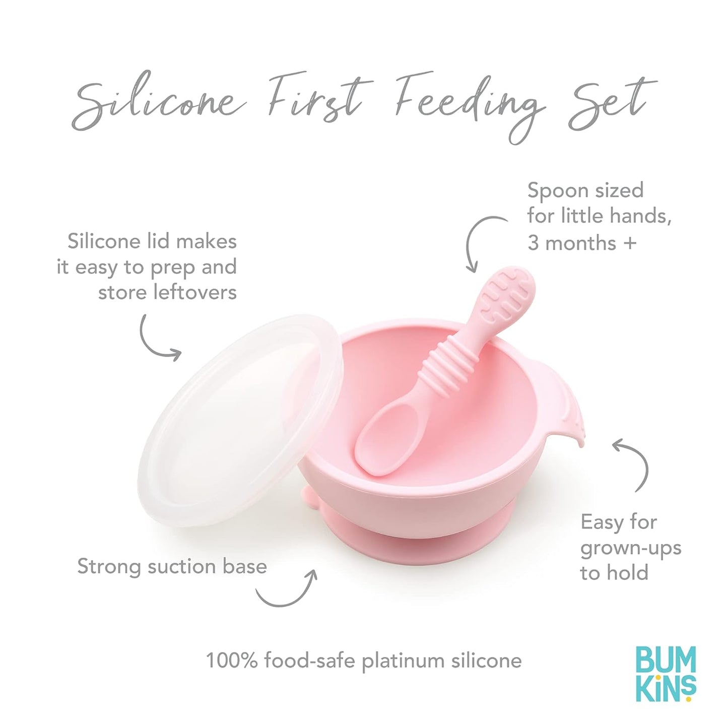 Bumkins Baby Bowl, Silicone Feeding Set with Suction for Baby and Toddler, Includes Spoon and Lid, First Feeding Set, Training Essentials for Baby Led Weaning for Babies 4 Months Up, Sage