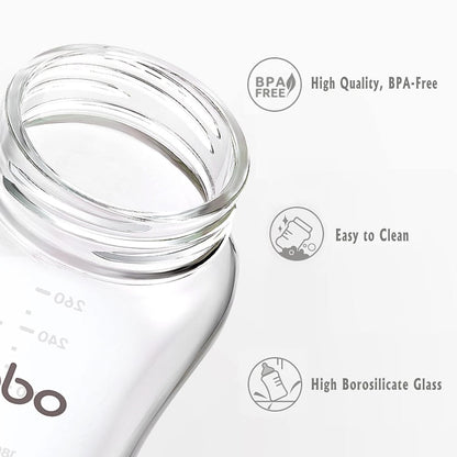 YOHKOH Natural Glass Baby Bottle with Level 1 Slow Flow Nipple, Newborn Anti-Colic Baby Bottles, Wide Neck Mushroom Baby Glass Bottle (Multicolour-A, 3.4oz (Pack of 4))