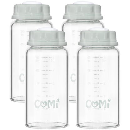 COMI Natural Glass Baby Bottle,Breastmilk Storage Bottle for Fridge,Breast Milk Container,Breast Pump Bottle Compatible with Medela Breast Pump,BPA Free,2PCS (5oz,2 Gray Lids)