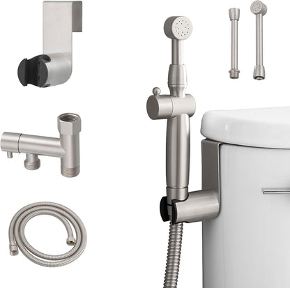 Chrome Handheld Bidet Sprayer for Toilet with Bidet Hose Brass Cloth Diaper Sprayer Bathroom Toilet Attachment for Feminine Wash, Wall Mount or Toilet Mount
