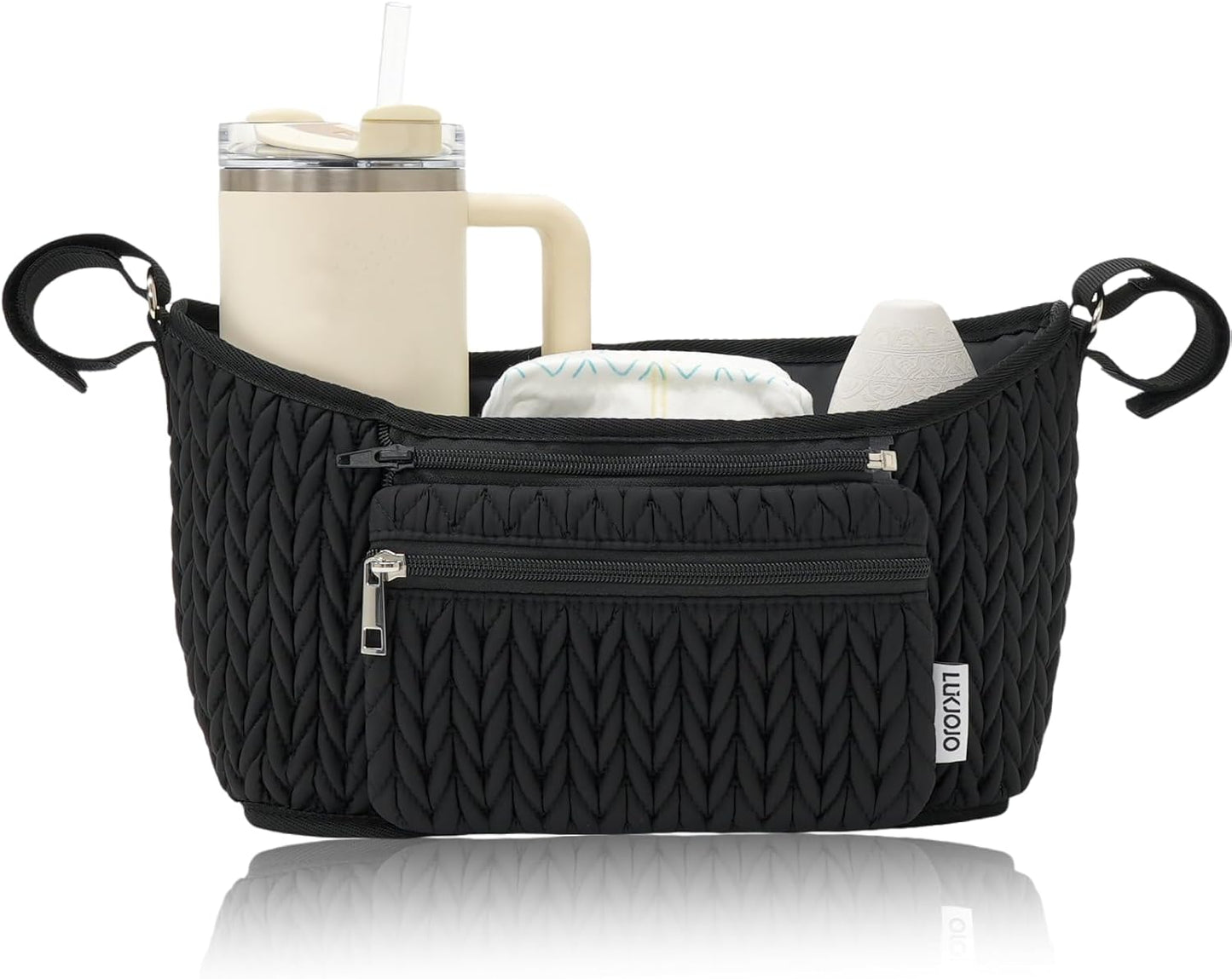 Stroller Organizer With Insulated Bottle Holder- Universal Fit, Detachable Bag, Fit For Most Of The Stroller And Pet Stroller (Black-B)