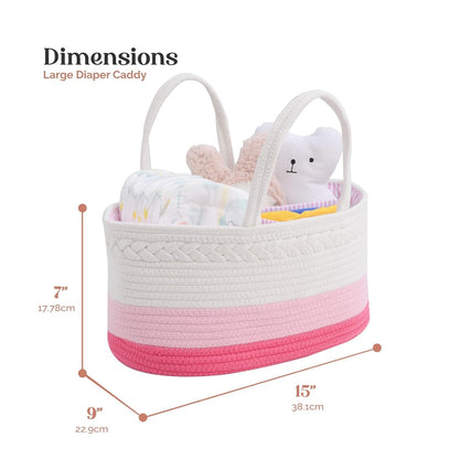 luxury little Diaper Caddy Organizer, Large Cotton Rope Nursery Baby Basket, Changing Table Organizer for Baby Diaper Storage, Portable Car Organizer Removable Divider (Off White, Large)