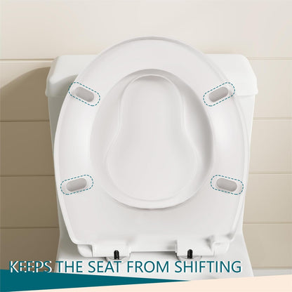 17" White Round Toilet Seat for Adult and Child, Built-In Potty Training Seat with Soft Quiet Close Non-Slip Design, Magnetic Kids Seat and Cover for Round/Oval Toilets, Easy to Install and Clean