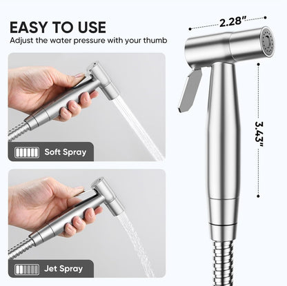 Handheld Toilet Bidet Sprayer for Toilet-Adjustable Water Pressure Control with Bidet Hose for Feminine Wash, Stainless Steel Brushed Nickel Bidet Faucet Cloth Diaper for Baby Wash, Gold