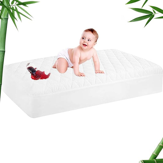 GRT 1 Pack Waterproof Crib Mattress Protector Rayon,Quilted Baby Mattress Cover Fitted Deep Pocket from 4" up to 9", Extra Breathable & Noiseless Toddler Mattress Pad 52"x28", White