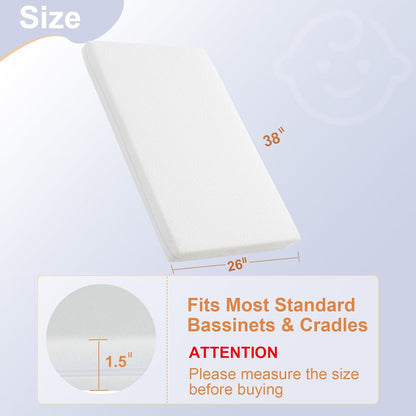 NeoBorn Baby Bassinet Mattress Pad, 30" x 18" Dual Sided Comfort Gel Memory Foam Mattress with Removable Soft Tencel Cover Fit for Halo Bassinest Swivel/Flex/Glide/Premiere/Luxe Series Sleeper