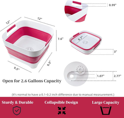 GIMWA 2.6 Gal(10L) Collapsible Wash Basin for Baby Bottles, Gray Space-Saving Collapsible Dish Basin with Drain Plug for bottle washing, Collapsible Bucket for RV Kitchen Essentials