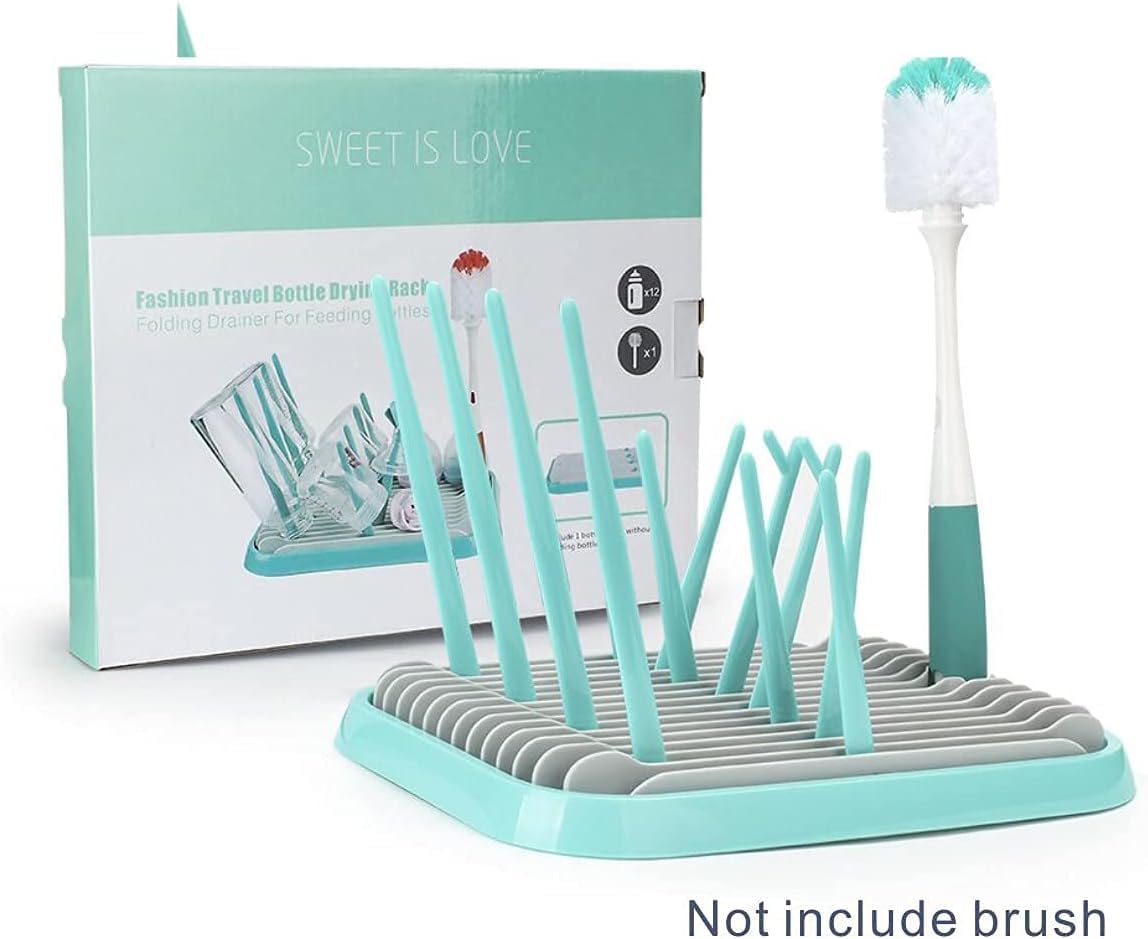 Baby Bottles Drying Rack, Folding Drainer for Feeding Bottles Accessories Dryer Holder(Green)