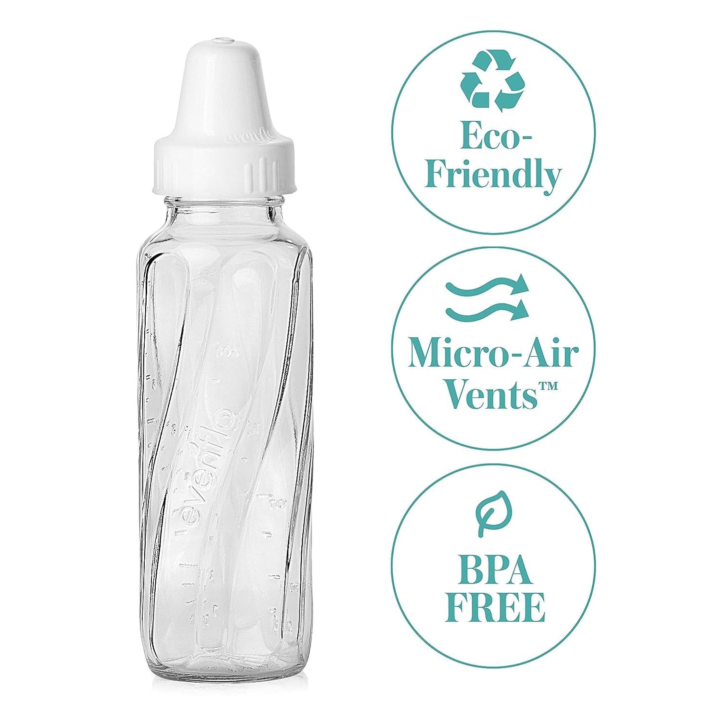 Evenflo Feeding Classic Glass Bottle, Twist Bottles, 8 Oz, 6 Bottles