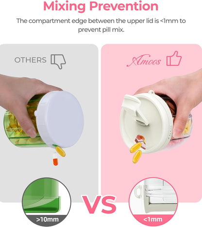 AMOOS Cute Pill Dispenser with 7 Compartments, Pill Bottle Organizer with Anti-Mix Design, Portable Pill Organizer for Travel with Wide Mouth for Easy Access, BPA-Free Patented Pill Container, Pink
