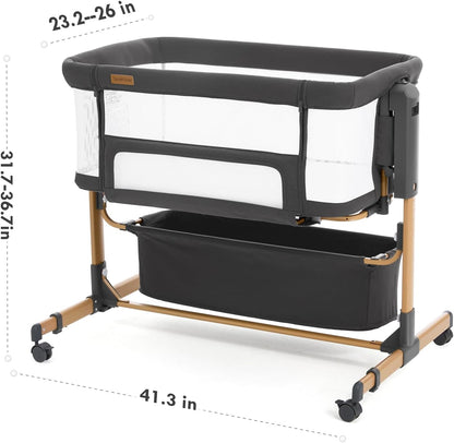 Baby Bassinet Bedside Sleeper, 3-in-1 Rocking Bassinet for Baby with 6-Level Height Adjustable, 4 Wheels & Breathable Mesh Walls, Portable Bedside Bassinet with Mattress for Newborn