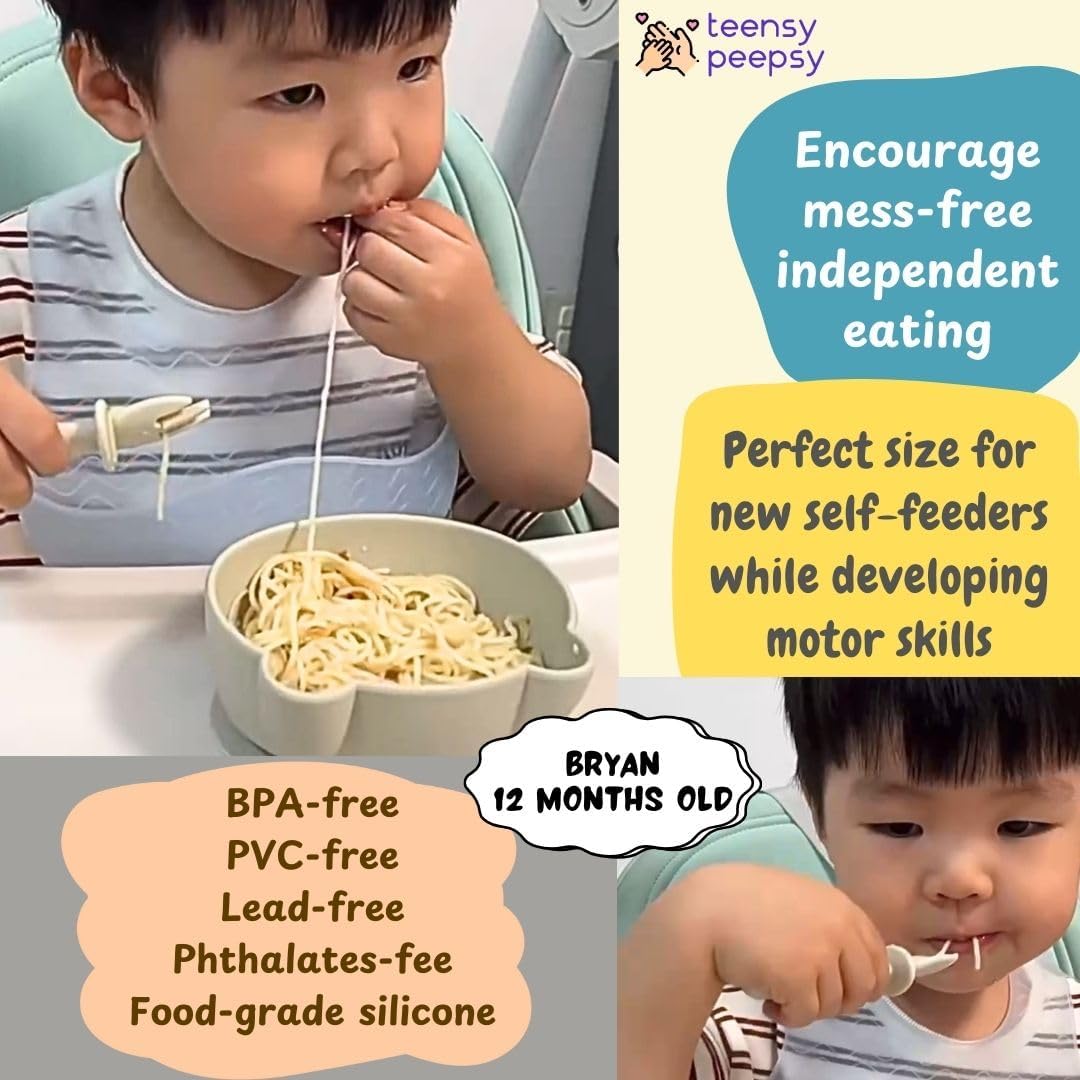 Silicone Bear Shaped Baby Bowl with Suction, Spoon & Fork for Babies 6+ Months, Infant Feeding BLW Baby Essentials Must Haves, BPA Free, Dishwasher Safe (Very Bear)