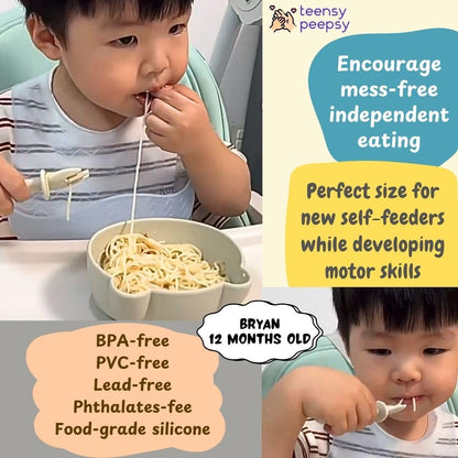 Silicone Bear Shaped Baby Bowl with Suction, Spoon & Fork for Babies 6+ Months, Infant Feeding BLW Baby Essentials Must Haves, BPA Free, Dishwasher Safe (Very Bear)