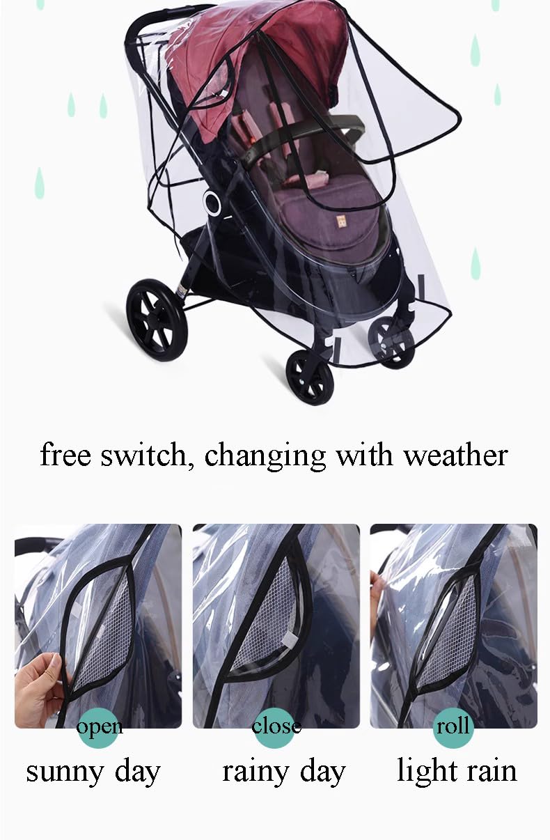 Waterproof Stroller Rain Cover Universal Travel Weather Shield EVA Pram Raincoat Clear Plastic Buggy Umbrella Windshield (Not Include Stroller)