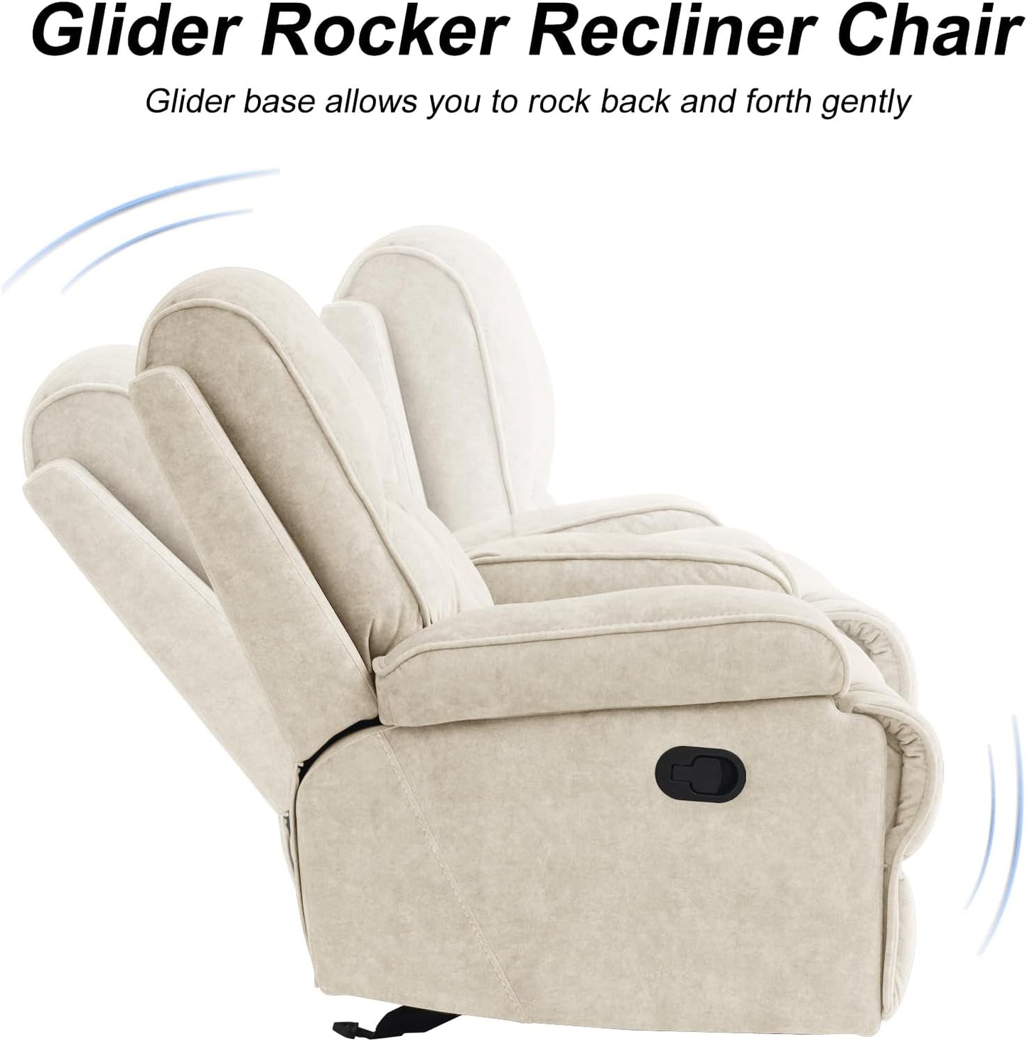 Swivel Rocker Recliner Chair for Adults, High Back Fabric Recliner with Deep Seat, Manual Glider for Living Room & Nursery, Grey