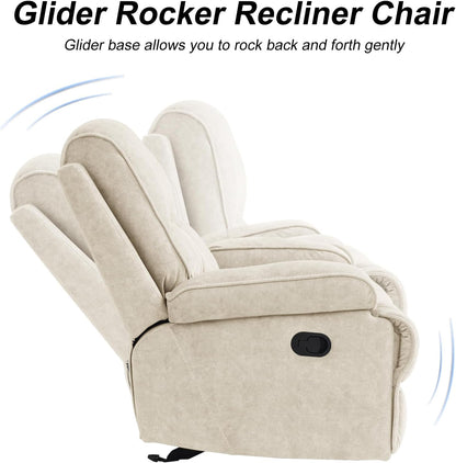 Swivel Rocker Recliner Chair for Adults, High Back Fabric Recliner with Deep Seat, Manual Glider for Living Room & Nursery, Grey