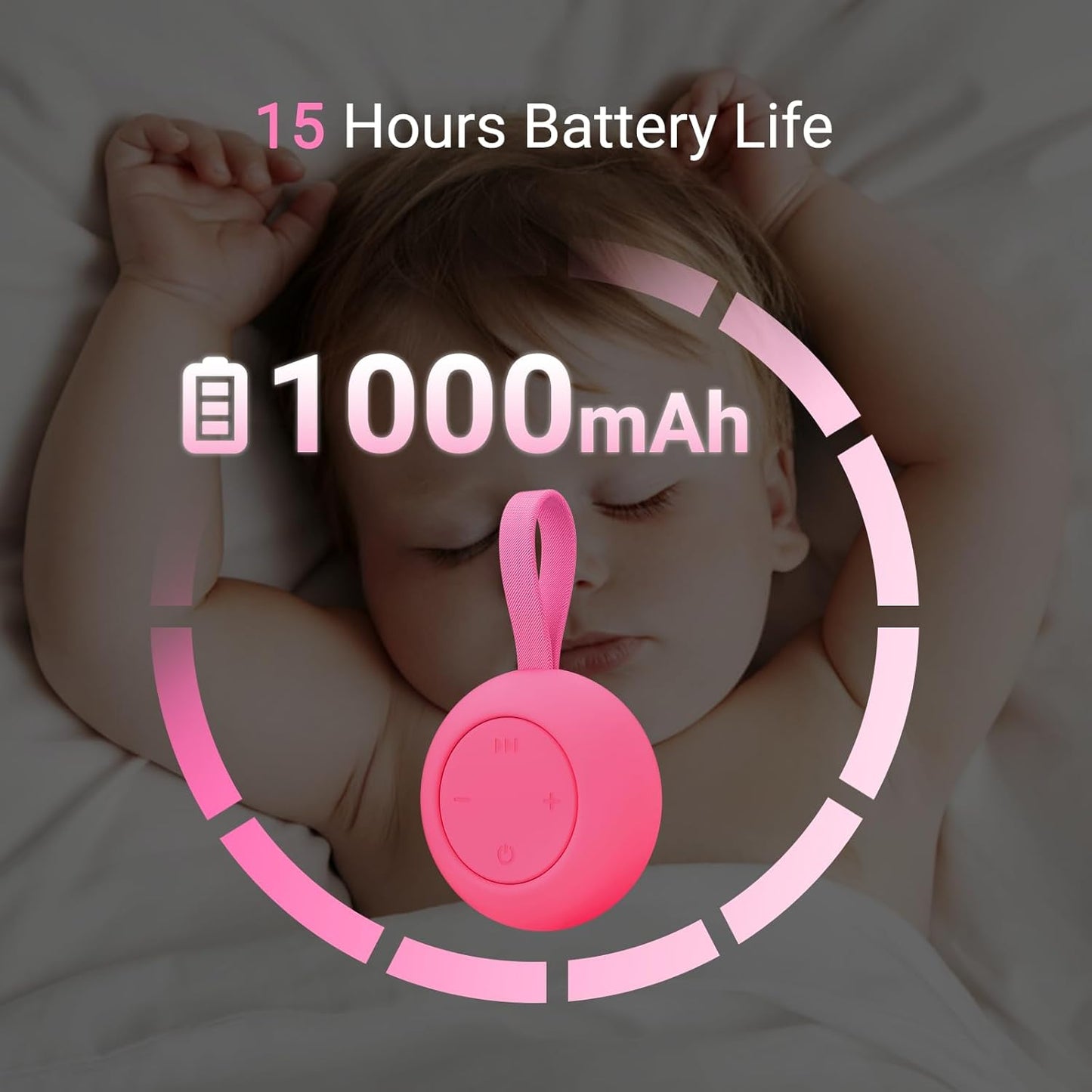 Jaroco Portable Baby Sound Machine [White Noise for Babies Kids Adults][Sleep Soother][12 Soothing Sounds] 15 Hours Battery Life, Registry Gift,Shower,Clips on Baby Stroller Rose