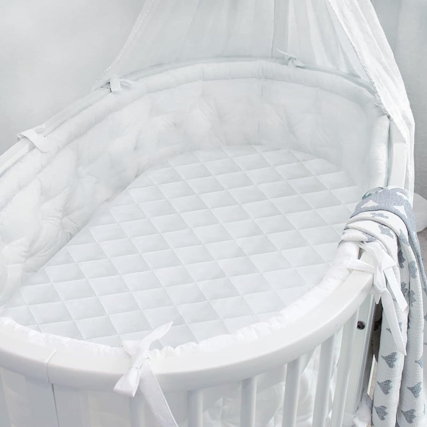 Bassinet Mattress Pad Cover Fit for Baby Delight/Mika Micky/Dream On Me Lotus/ANGELBLISS/KoolerThings (3 in 1) Bedside Sleeper, Waterproof Bassinet Mattress Protector Quilted Bassinet Sheets 2 Pack