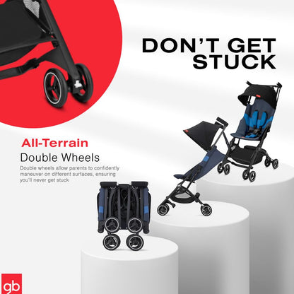 gb Pockit+ All-Terrain, Ultra Compact Lightweight Travel Stroller with Canopy and Reclining Seat in Velvet Black