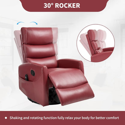 Massage Chair Recliner with Heat, Swivel Rocking Chair Recliner with High Back, Manual Nursery Recliners for Adults,Small Recliner Chair for Small Spaces, Living Room Bedroom, Fabric (Blue Green)