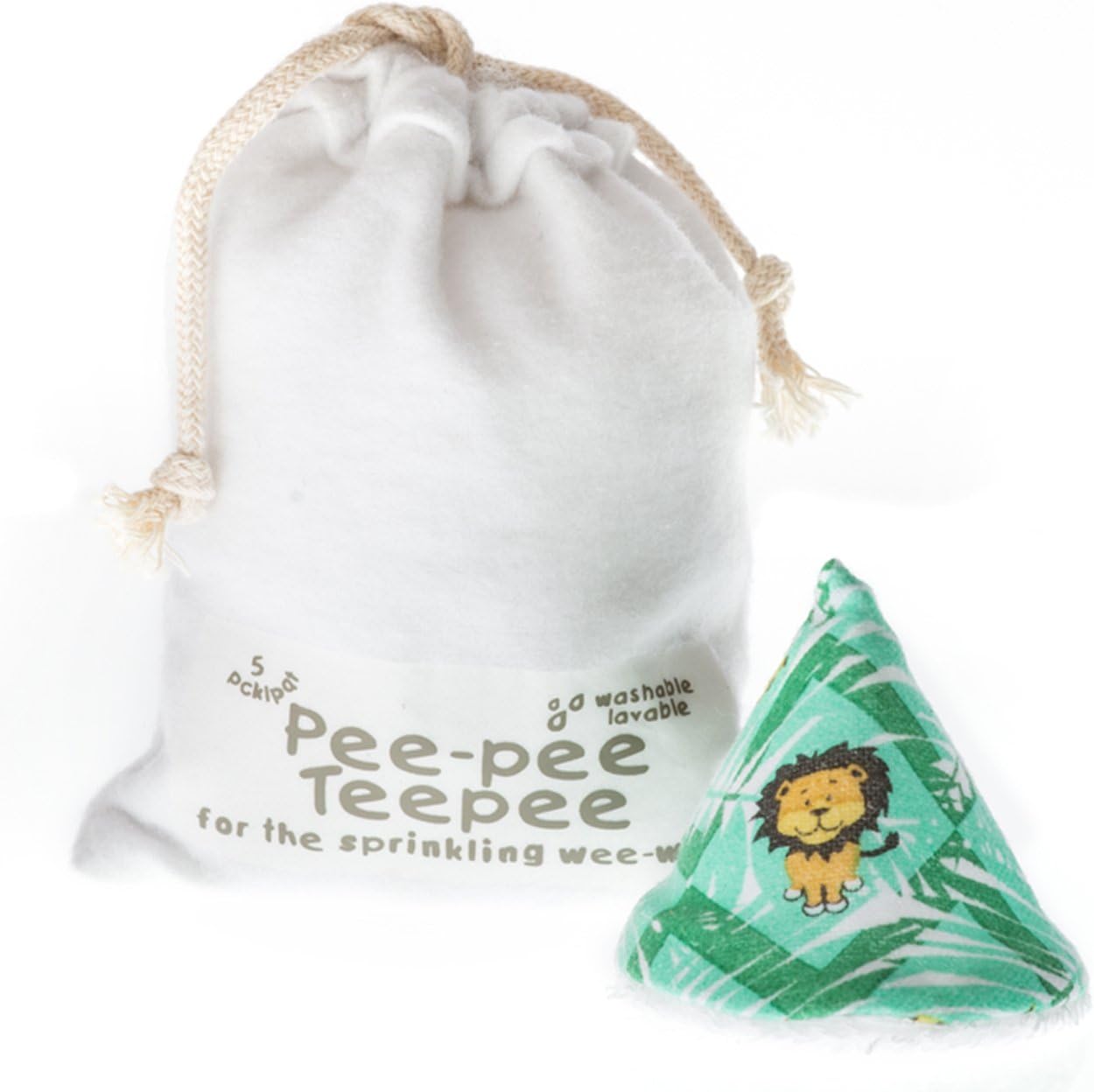 Beba Bean - Pee Pee Teepee for Baby Boy - Reusable & Washable Pee Shield for Diaper Changing - Baby Shower Gifts for Boys - Li’l Monkey Cotton Cloth - Laundry Bag - Set of 5 Covers