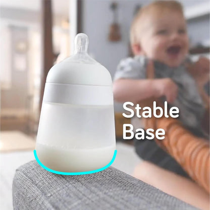Nanobebe Flexy Silicone Baby Bottle, Anti-Colic, Natural Feel, Non-Collapsing Nipple, Non-Tip Stable Base, Easy to Clean 4-Pack, Pink/White, 5 oz