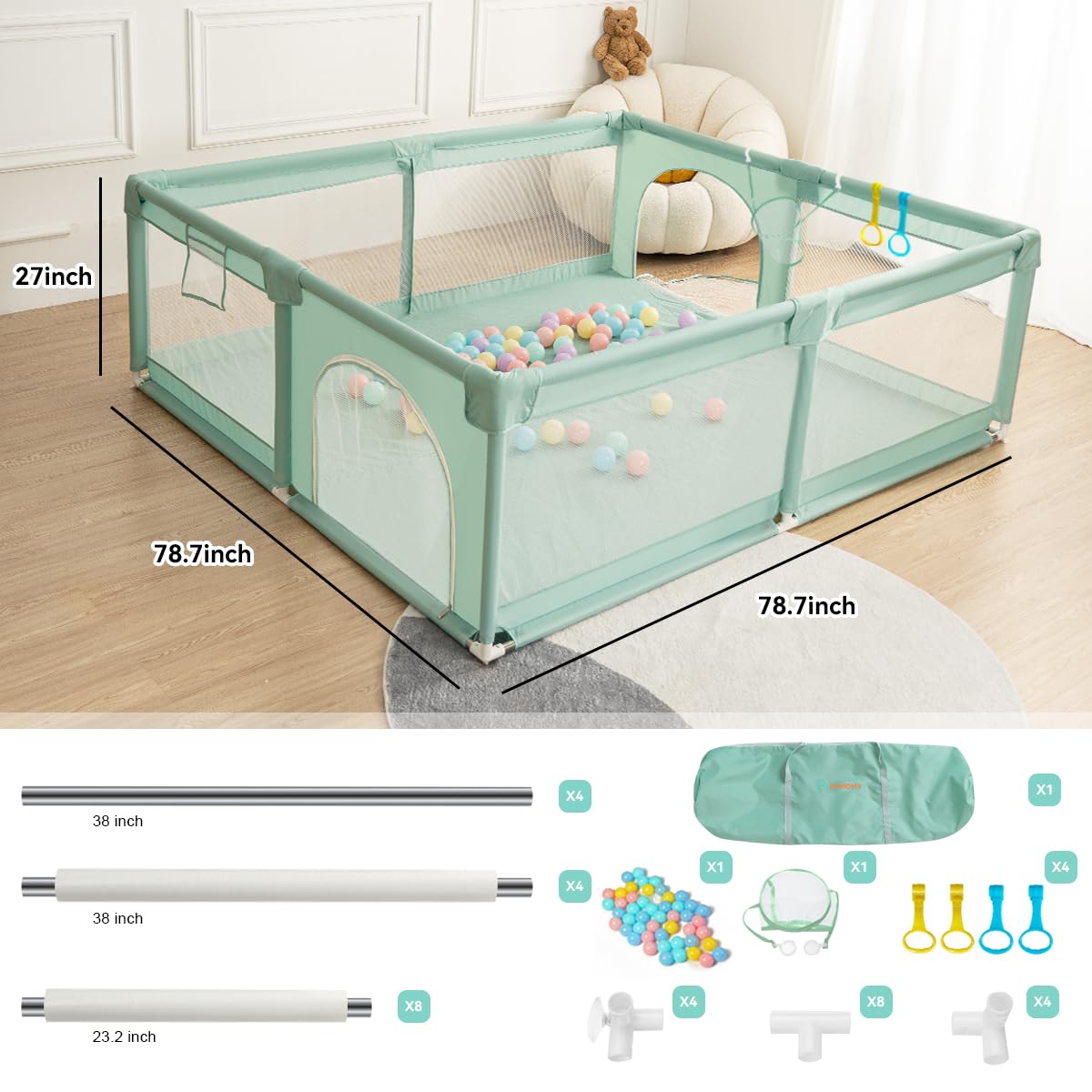 COMOMY Playpens for Babies and Toddlers, Small Baby Play Pens, Activity Center for Safe and Non-Slip Baby Fence, Full Mesh Design, Indoor & Outdoor Kids Activity Center (Dark Grey, 36"x36")
