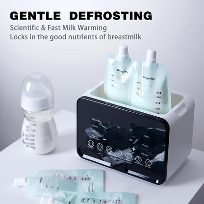 Baby Bottle Warmer All Bottles Water Bath Warming 48H Constant Thermostat Mode, 10-in-1 Milk Warmer Steamer, Preset, Defrost, Double Bottle Warmer Twins for Breastmilk Formula, Heat Baby Food