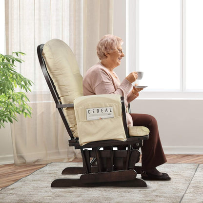 Costzon Nursery Glider with Ottoman, Upholstered Comfort Glider Rocker with Padded Cushion, Storage Pocket, Solid Wood Base, Rocking Chair Nursery for Breastfeeding, Napping (Light Gray)