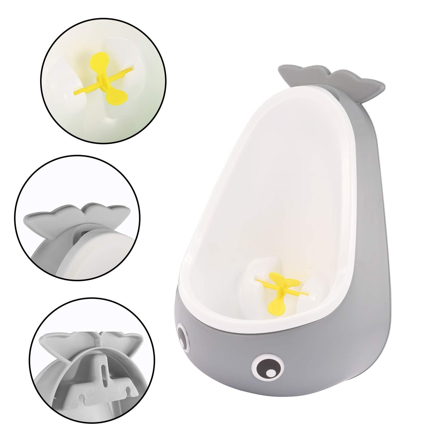 Whale Potty Training Urinal for Boys with Funny Aiming Target , Toddler Boy Toilet Pee Trainer - Gray