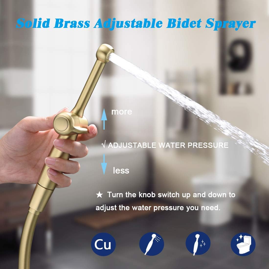 Handheld Bidet Toilet Sprayer, White Bidet Spray for Toilet, Cloth Diaper Sprayer with Backflow Preventer, Adjustable Water Jet Spray with 7.9" Long Wand