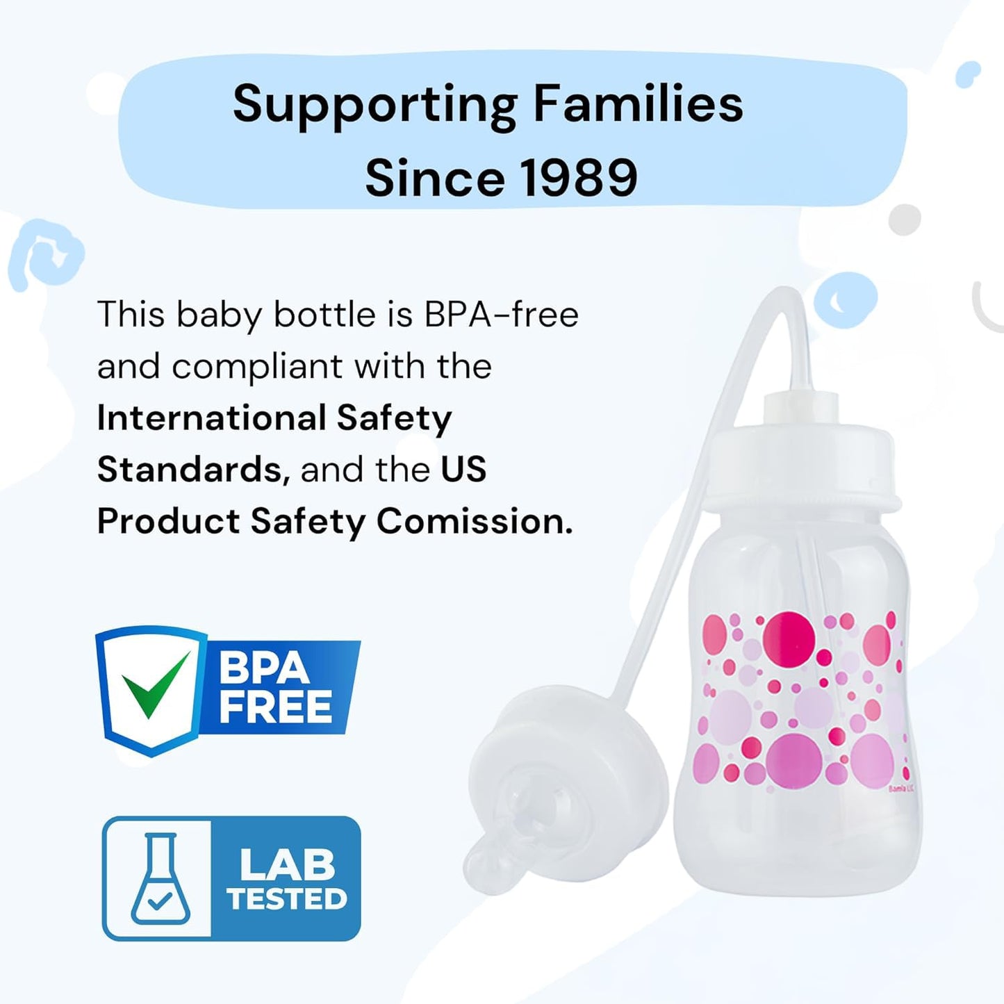 Hands-Free Baby Bottle - Anti-Colic Nursing System 4 oz Baby Bottle with Fast Flow Nipple/Teat 3m+ with Tube Straw Feeding System for Toddler 1 Year+ (2 Bottles - Pink)