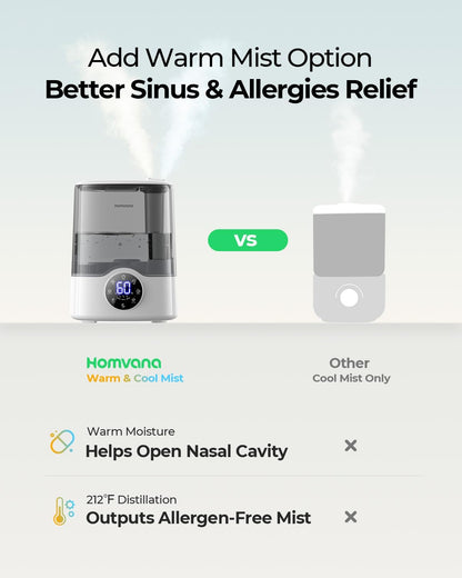 Homvana Humidifier Large Room, 7L (807ft²) Smart Warm and Cool Mist, Top-Fill Humidifiers for Bedroom Baby Nursery Grow Tent, Auto Adapt Mist Quick Air Humidity Indoor, Easy to Clean, Quiet, Diffusers