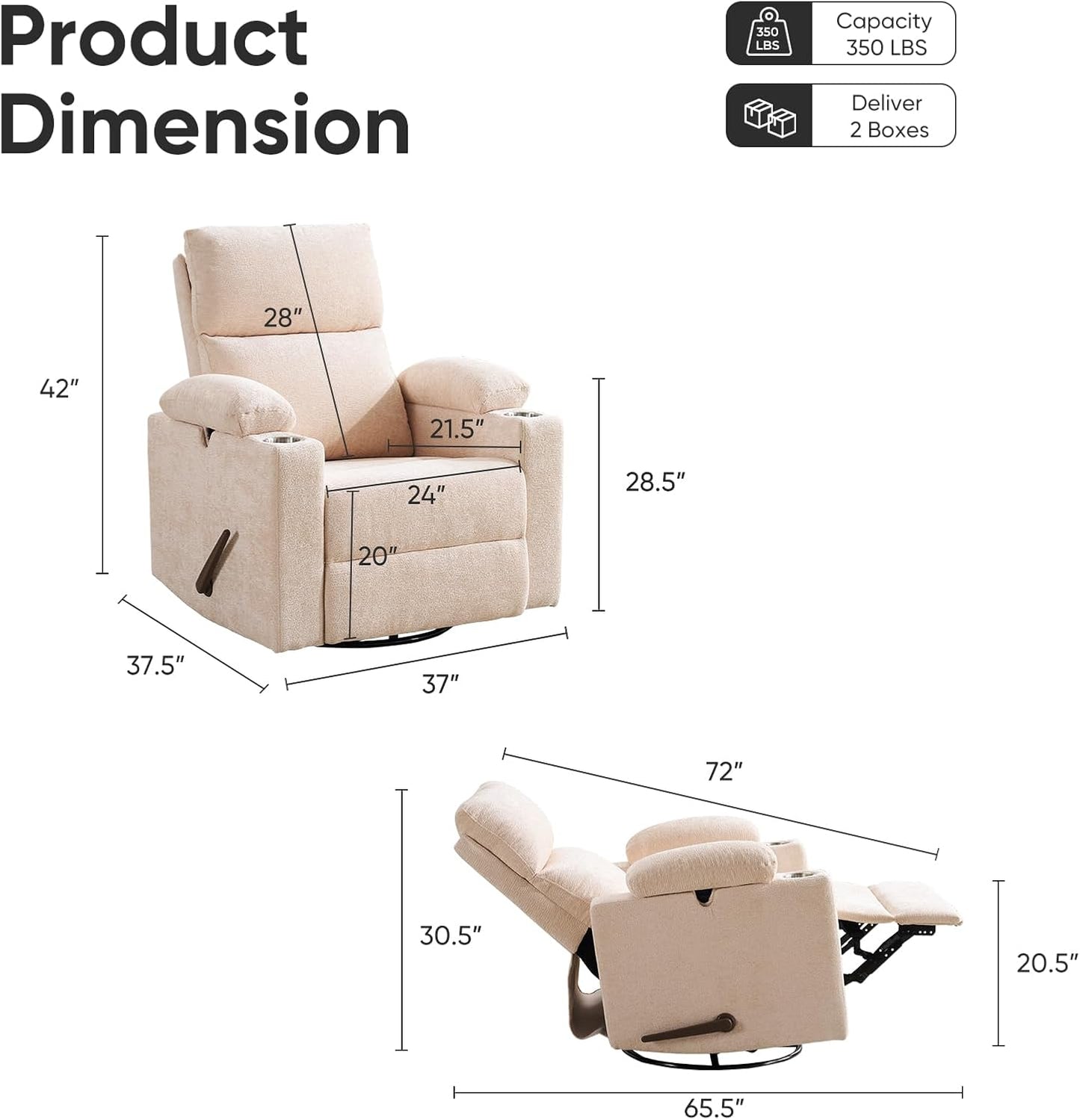 Rocking Chair Nursery with Adjustable Armrests, Electric Glider Recliner Nursing Chair for Breastfeeding, Power Swivel Recliner Chairs with Massage and Heat, Adjustable Headrest , FSC Certified, White