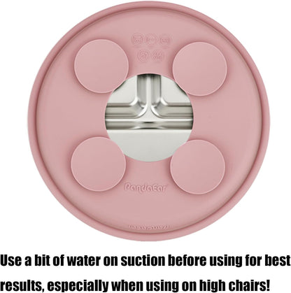 PandaEar 2 Pack Stainless Steel Baby Suction Plates & 2 Pack Spoons and Forks Set, Toddler Utensils Baby Feeding Set, Divided Plates for Baby Led Weaning Supplies, BPA-Free (Tan/Walnut)