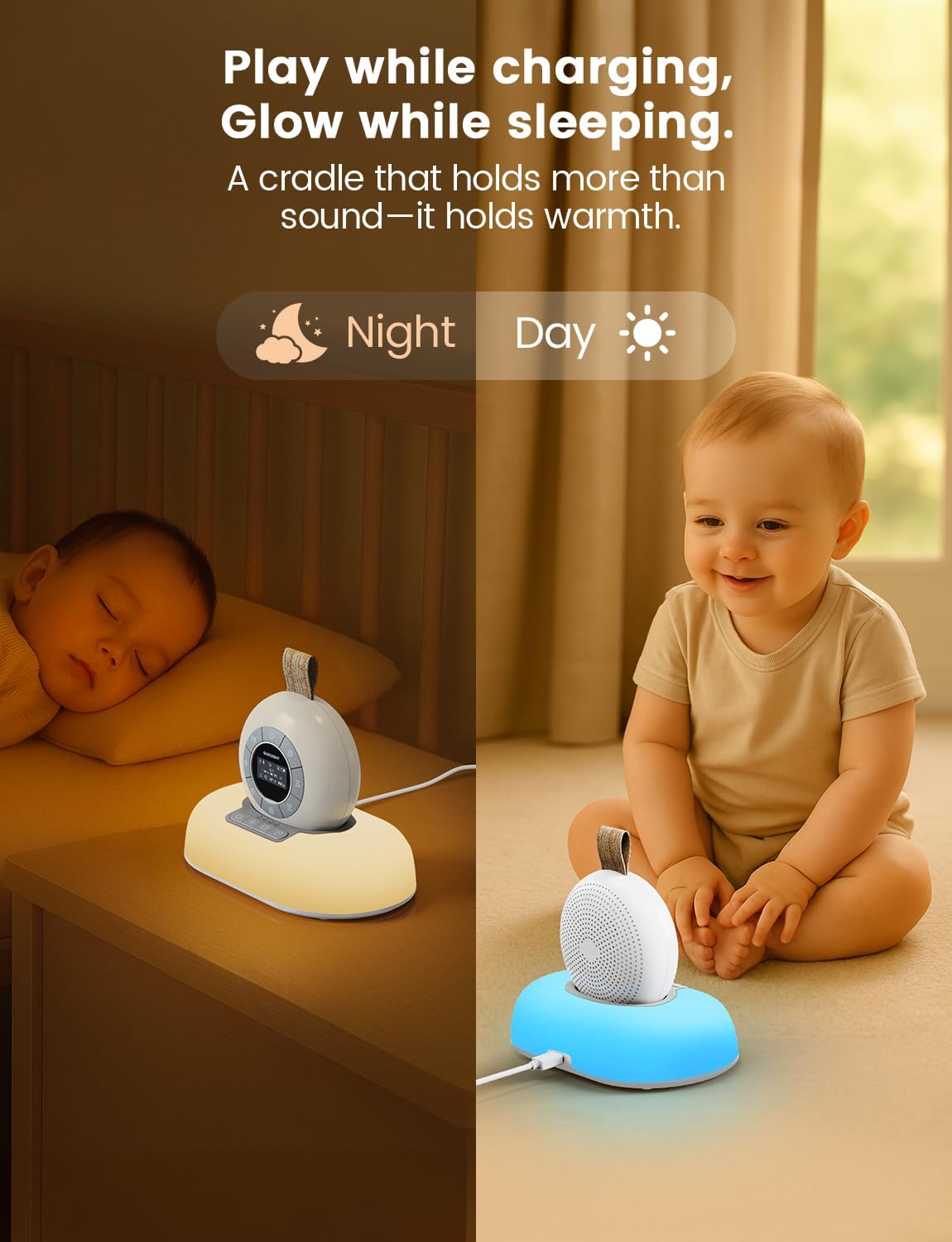Glocusent Portable White Noise Machine, 62 Soothing Sounds, 2000mAh Battery for 30Hrs Long Lasting - Noise Canceling for Office & Sleeping, Travel Sound Machine for Baby Kids Adults