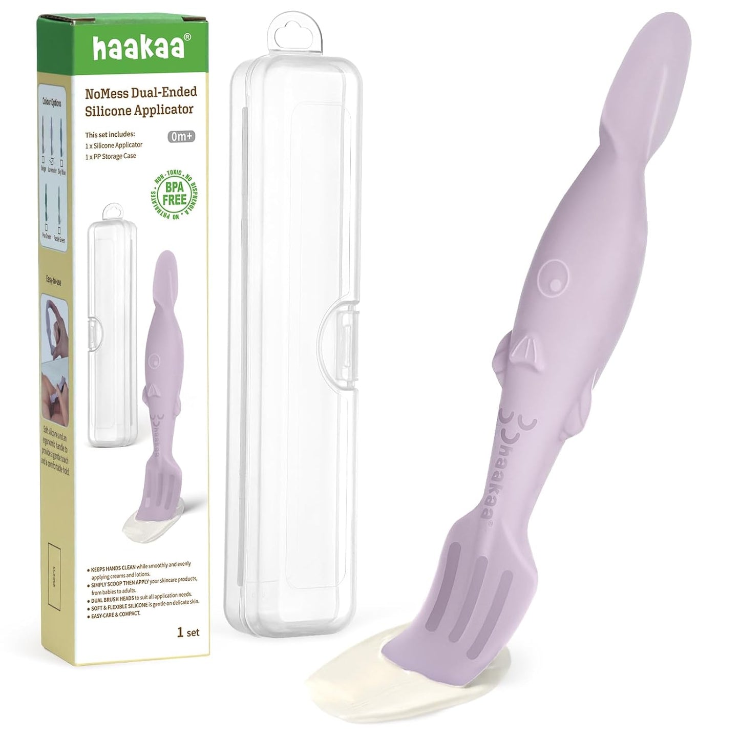 haakaa Baby Diaper Cream Spatula, NoMess Dual-Ended Silicone Diaper Rash Cream Applicator with Hygienic Case, Butt Spatula for Baby, Beige