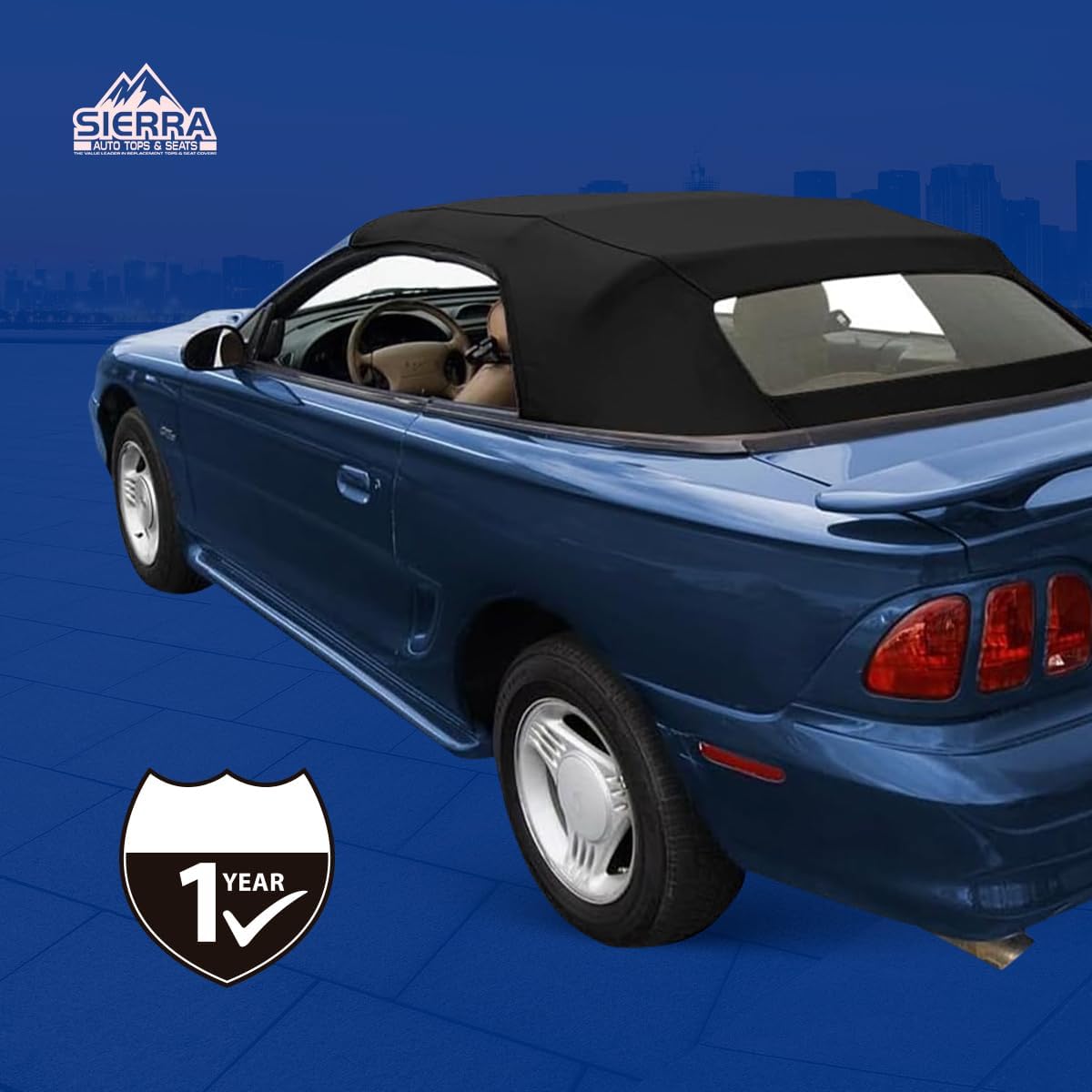 Sierra Auto Tops & Seats Convertible Top for 1994-2004 Ford Mustang - White, Sailcloth Vinyl - Convertible Top Replacement with Heated Glass Window - Mustang Convertible Top, Complete Soft Top