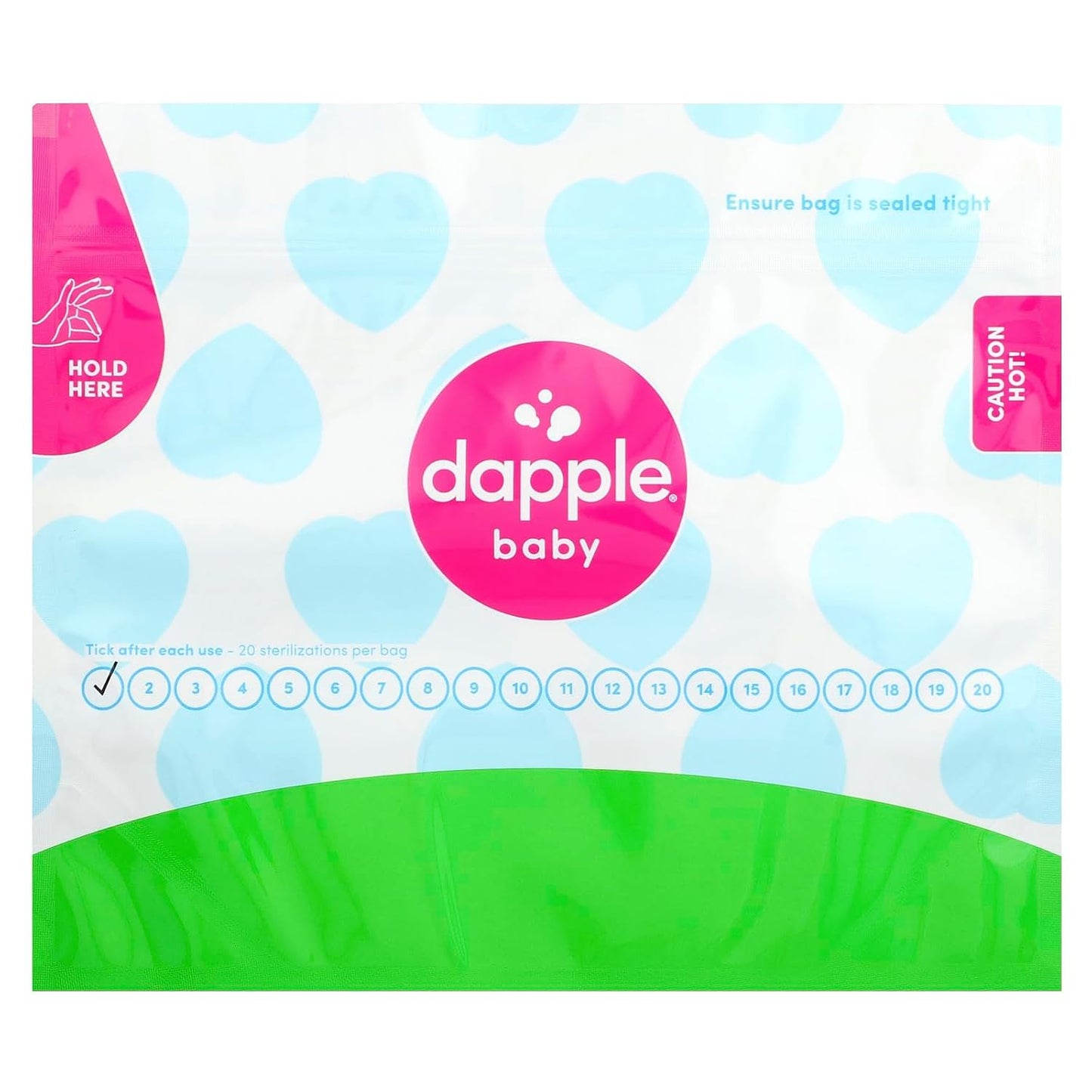 Dapple Baby Microwave Sterilizer Bags, Reusable, 20 Uses Per Bag, Great for Breast Pump Parts & Bottles, 8 Count (Pack of 2)