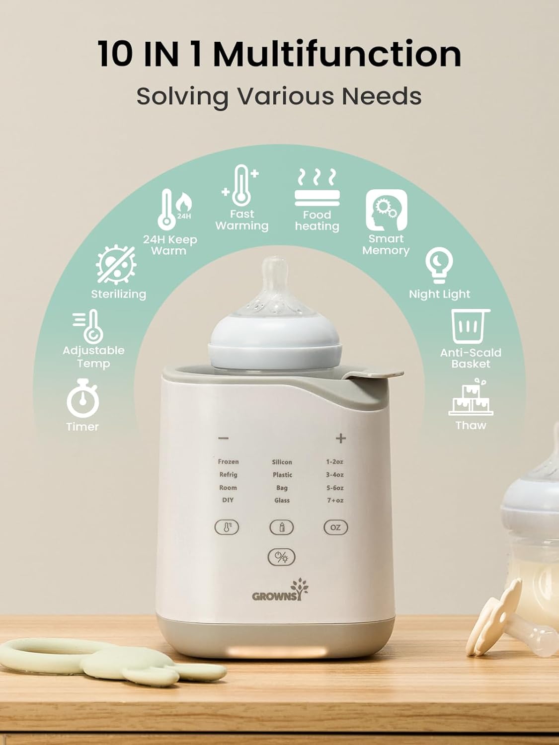 Grownsy Bottle Warmer, Baby Bottle Warmer Fast for Breastmilk & Formula, Accurate Temperature Control, Milk Warmer for All Bottles with Thaw, Sterilizing, Keep Warm, Heat Food