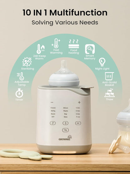 Grownsy Bottle Warmer, Baby Bottle Warmer Fast for Breastmilk & Formula, Accurate Temperature Control, Milk Warmer for All Bottles with Thaw, Sterilizing, Keep Warm, Heat Food