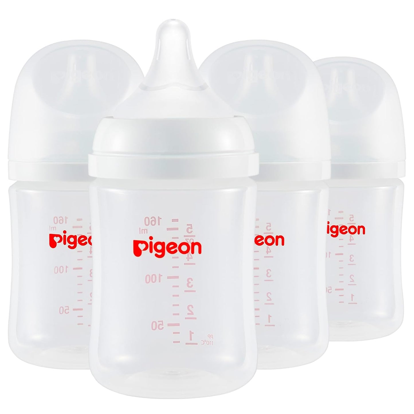 Pigeon PP Nursing Bottle Wide Neck, Anti-Colic, Streamlined Body, Natural Feel, Easy to Clean, 8.1 Oz(Pack of 4), Includes 4pcs M Nipples (3m+)