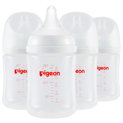 Pigeon PP Nursing Bottle Wide Neck, Anti-Colic, Streamlined Body, Natural Feel, Easy to Clean, 8.1 Oz(Pack of 4), Includes 4pcs M Nipples (3m+)