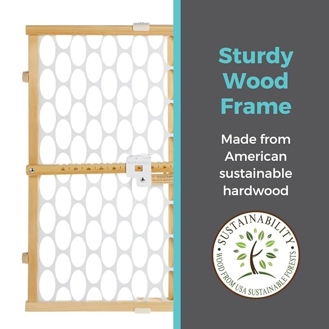 Toddleroo by North States - Quick-Fit Oval Mesh Wooden Baby Gate: Pressure Mounted Baby Gate for Doorways - Adjustable 26.5 to 42 Inches Wide - 23 Inches Tall