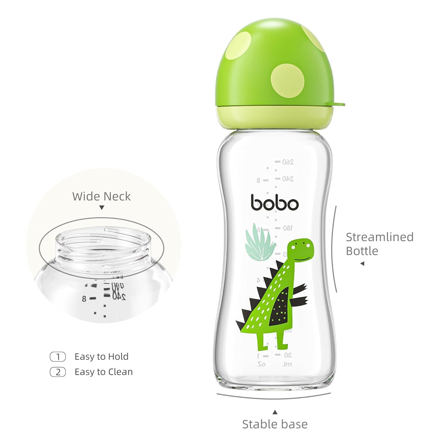 YOHKOH Natural Glass Baby Bottle with Level 1 Slow Flow Nipple, Newborn Anti-Colic Baby Bottles, Wide Neck Mushroom Baby Glass Bottle (Multicolour-A, 3.4oz (Pack of 4))